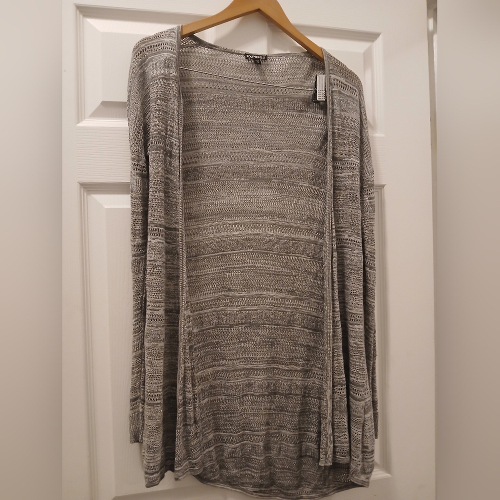 Express Gray Open-Front Cardigan
